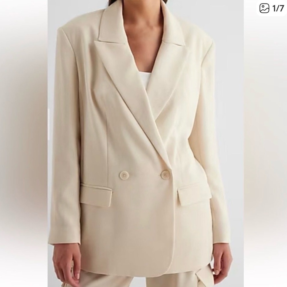 Express Supersoft Double Knit Double Breasted Blazer Oversized Boyfriend CAMEL - Picture 10 of 12